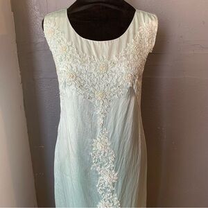 Upcycled Vintage 60s Mint Beaded Gown – Hand-Dyed One of a Kind Size medium